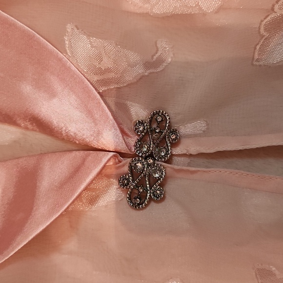 Traditions bed jacket- sheer floral base with satin collar and cuff. - Picture 2 of 12